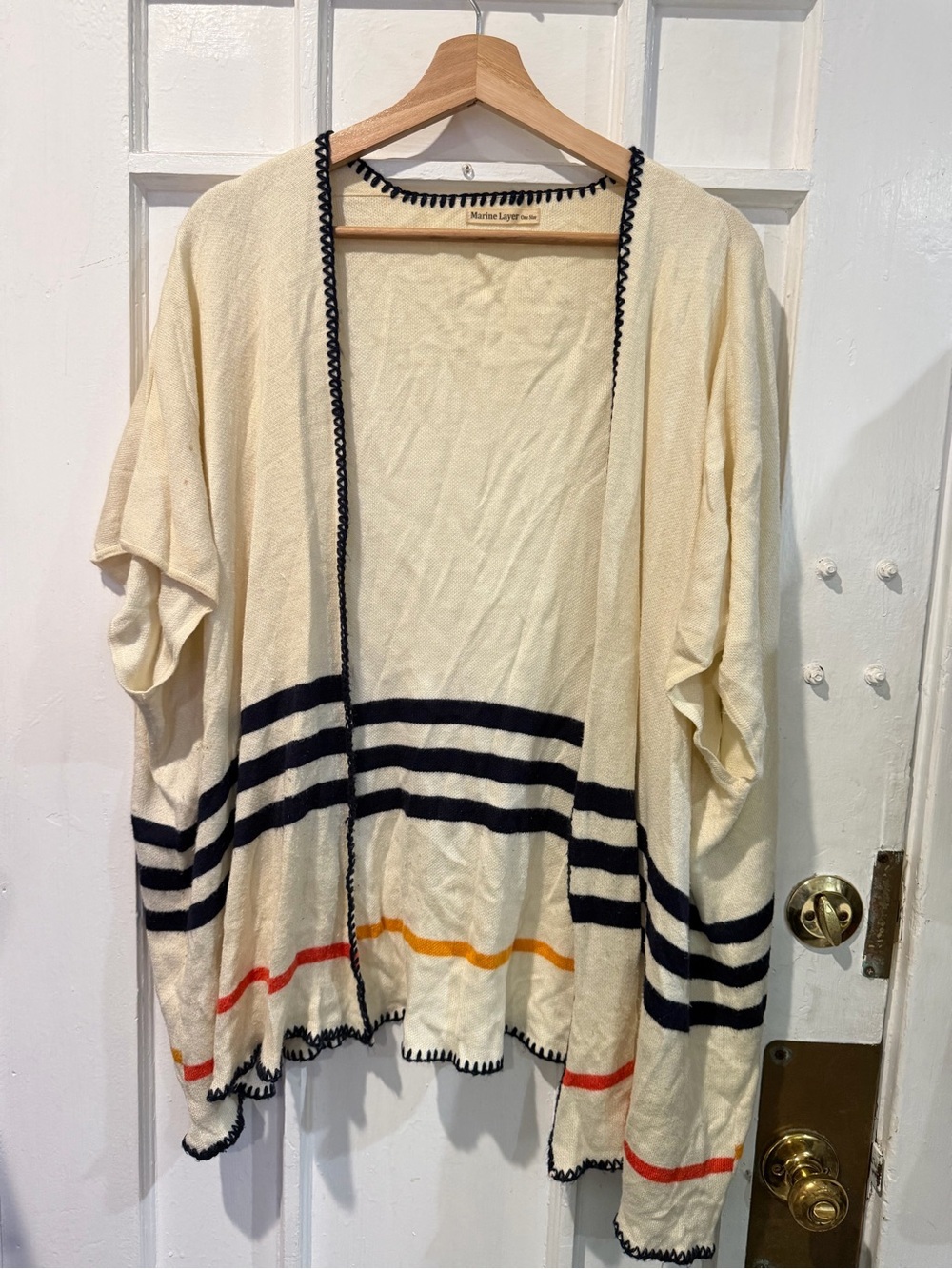 Marine Layer Cream Knit Cardigan with Stripes